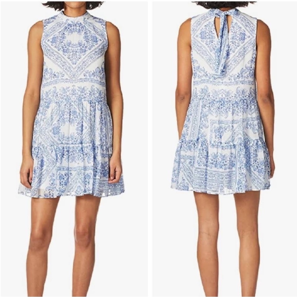 Calvin Klein Blue and White Sleeveless Mini Dress